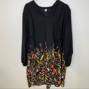 Old Navy Long Sleeve Black Floral Dress XL
